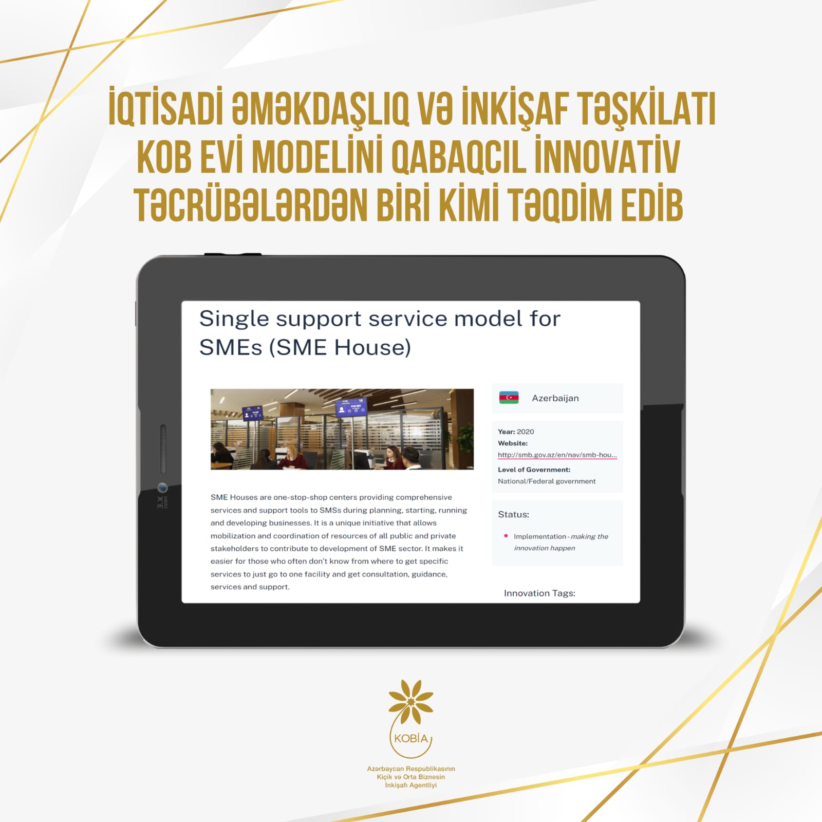 İqtisadi Əməkdaşlıq və İnkişaf Təşkilatı KOB evi modelini qabaqcıl innovativ təcrübə kimi təqdim edib