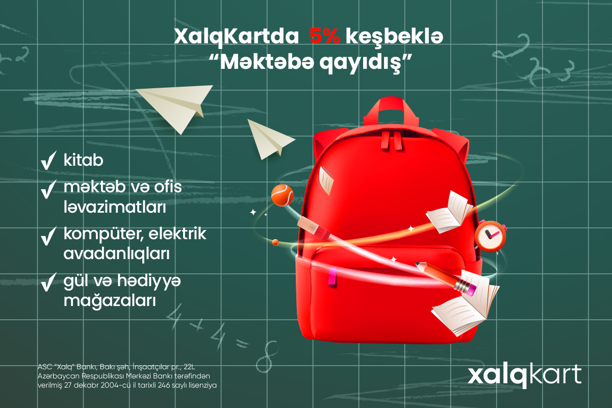 XalqKartda 5% keşbek/bonusla “Məktəbə qayıdış”