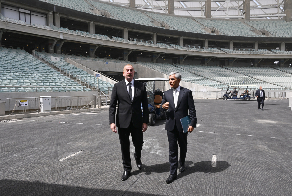 Prezident İlham Əliyev Bakı Olimpiya Stadionunun ərazisində COP29-a hazırlıqla bağlı görülən işlərlə tanış olub (FOTO/VİDEO)