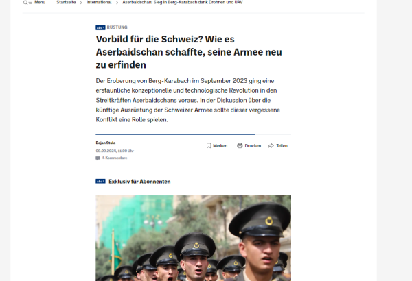 Azərbaycan Silahlı Qüvvələrinin texnoloji inqilabı İsveçrə ordusu üçün nümunə ola bilər - Aargauer Zeitung