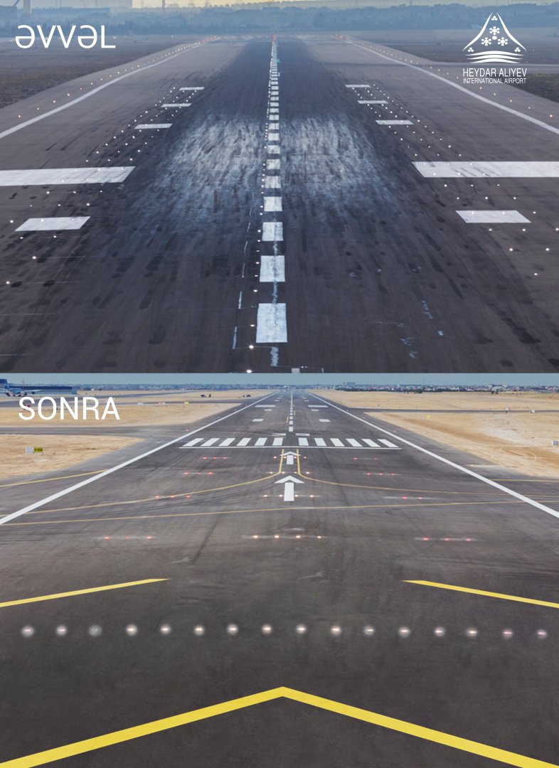 Heydər Əliyev Beynəlxalq Aeroportunda yenilənmiş uçuş-enmə zolağı istifadəyə verilib
