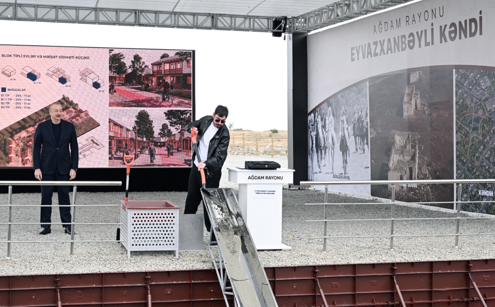 Prezident İlham Əliyev Ağdam rayonunun Eyvazxanbəyli kəndinin təməlqoyma mərasimində iştirak edib (YENİLƏNİB) (FOTO/VİDEO)