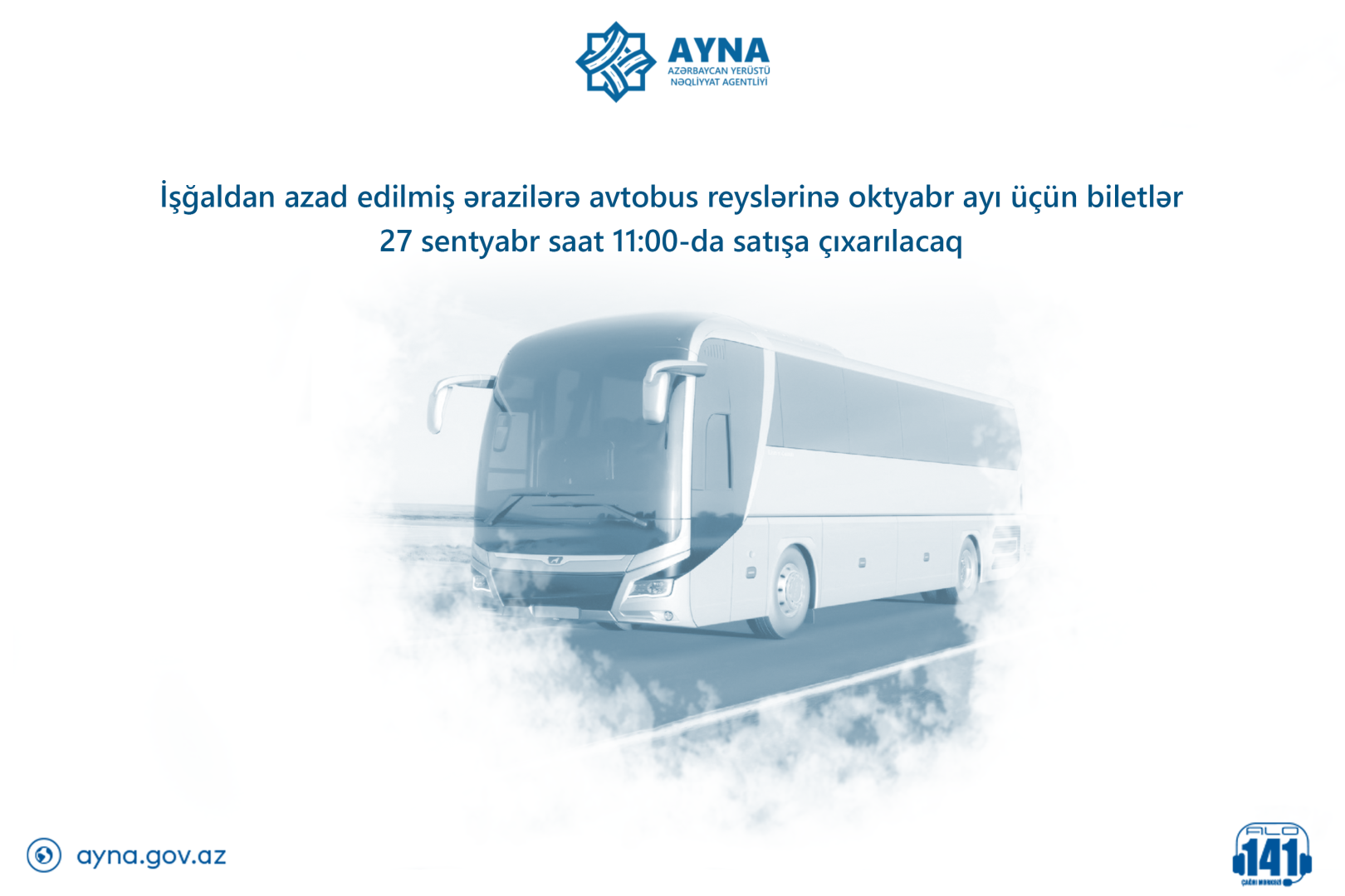 Azad olunmuş ərazilərə avtobus reyslərinə oktyabr ayı üçün biletlər satışa çıxarılacaq