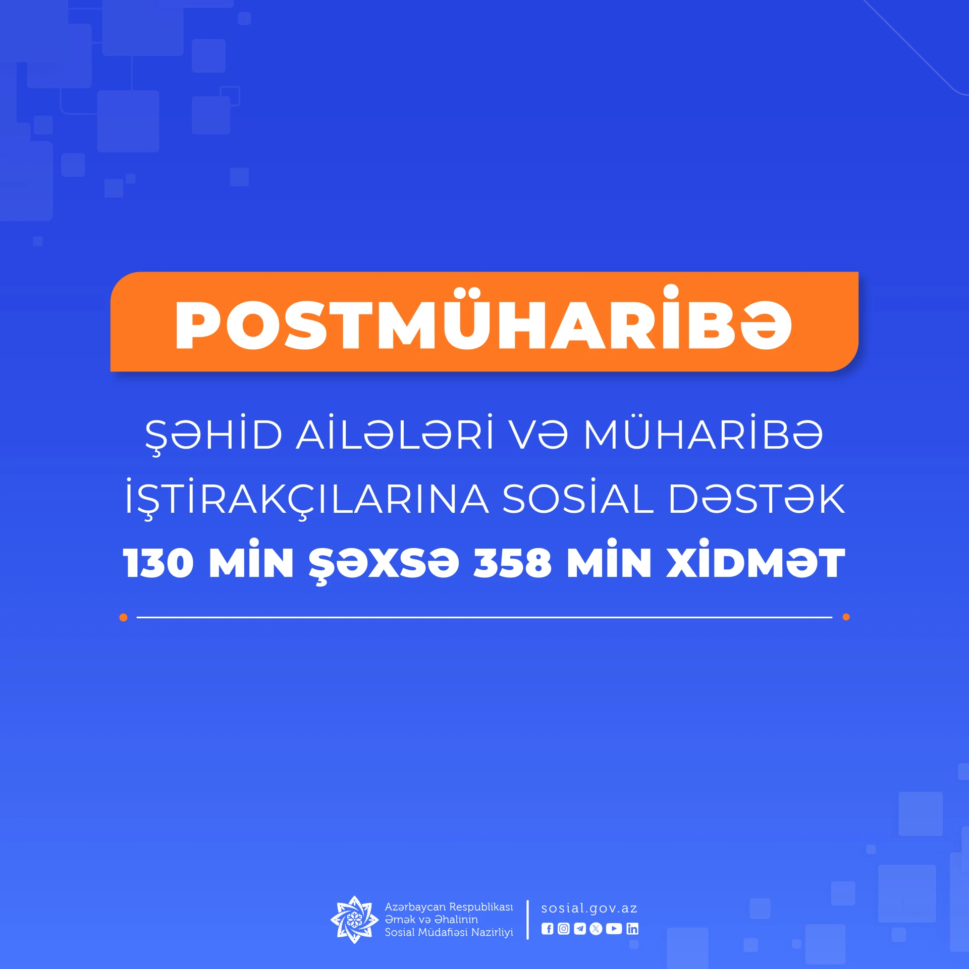 Postmüharibə dövründə şəhid ailə üzvləri və müharibə iştirakçılarına göstərilən xidmətlər açıqlanıb