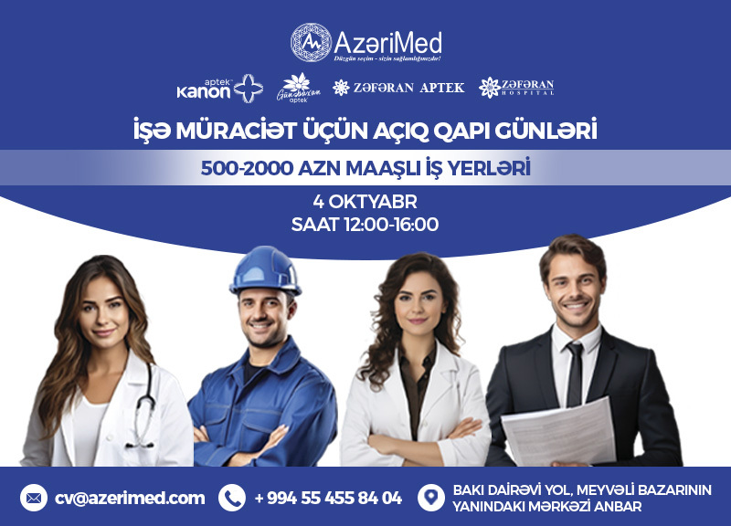 "Azərimed" QSC müxtəlif sahələr üzrə vakansiyalar elan edir!