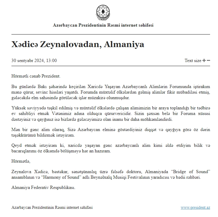 Xaricdə Yaşayan Azərbaycanlı Alimlərin Forumunun iştirakçıları Prezident İlham Əliyevə təşəkkür ediblər (FOTO)