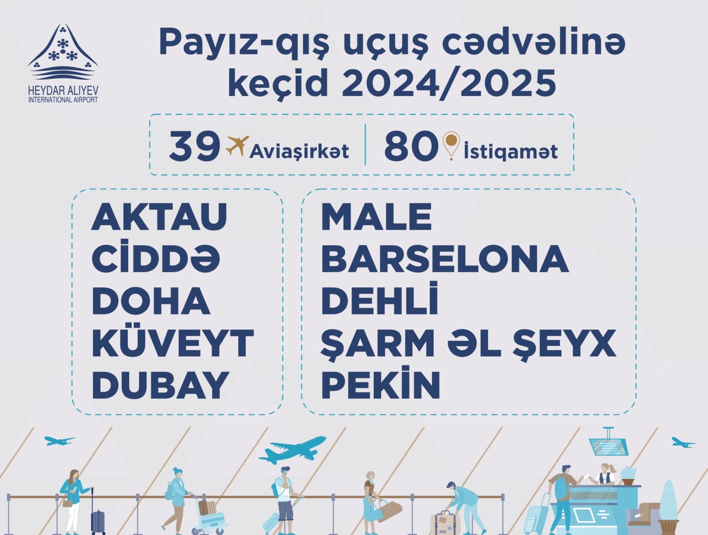 Heydər Əliyev Beynəlxalq Aeroportu payız-qış uçuş cədvəlinə keçir