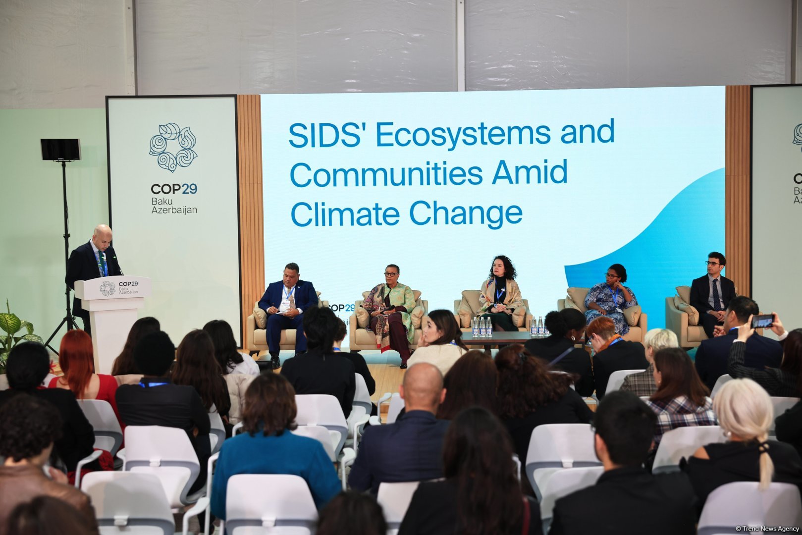 COP29 çərçivəsində “İqlim dəyişmələri şəraitində Kiçik ada dövlətləri və icmaların ekosistemləri”
mövzusunda sessiya keçirilib (FOTO)
