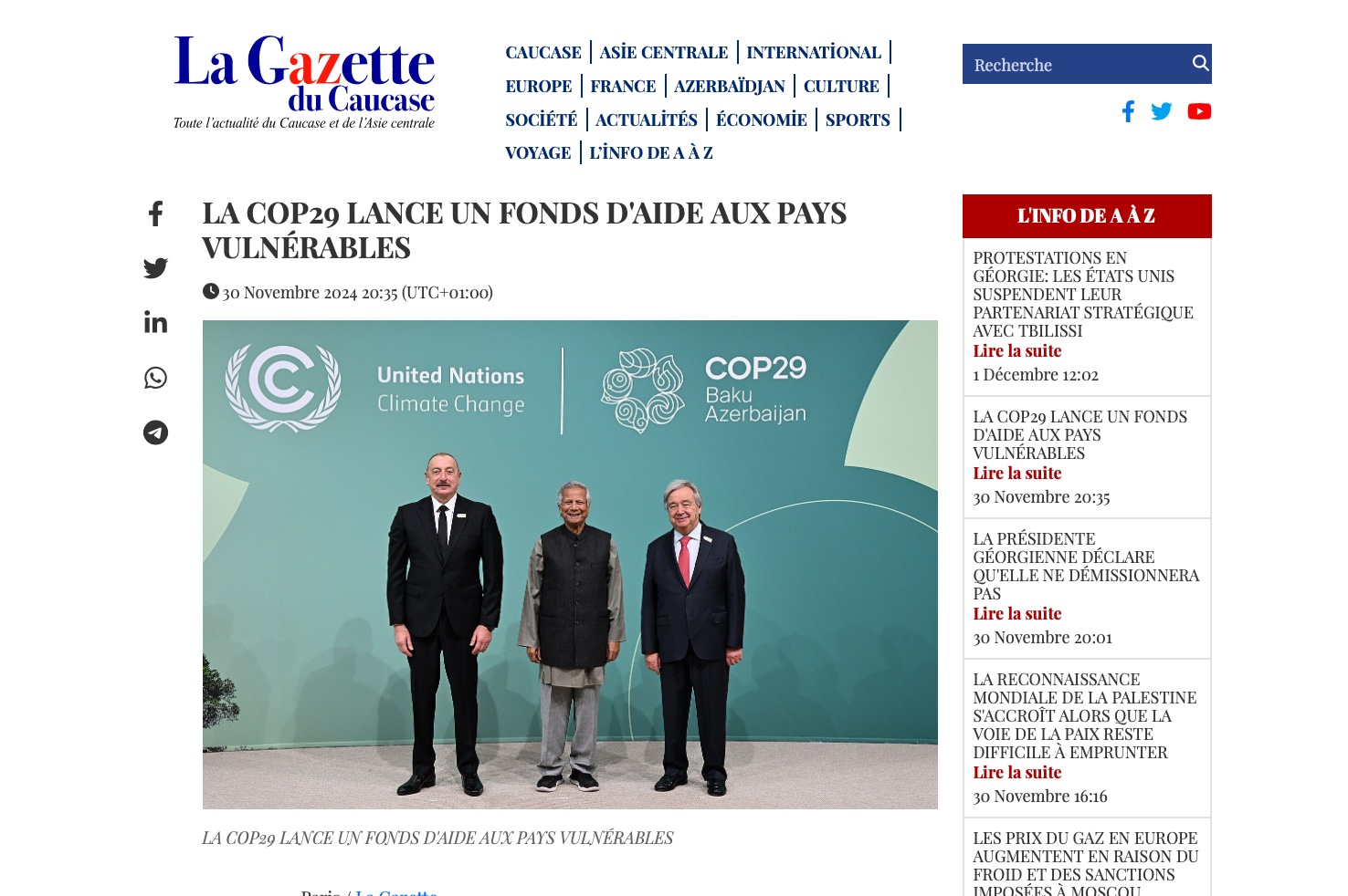 İtki və Zərərə Cavab Fondu Azərbaycanın COP29-dakı liderliyi sayəsində fəaliyyətə başladı – “La Gazette du Caucase”