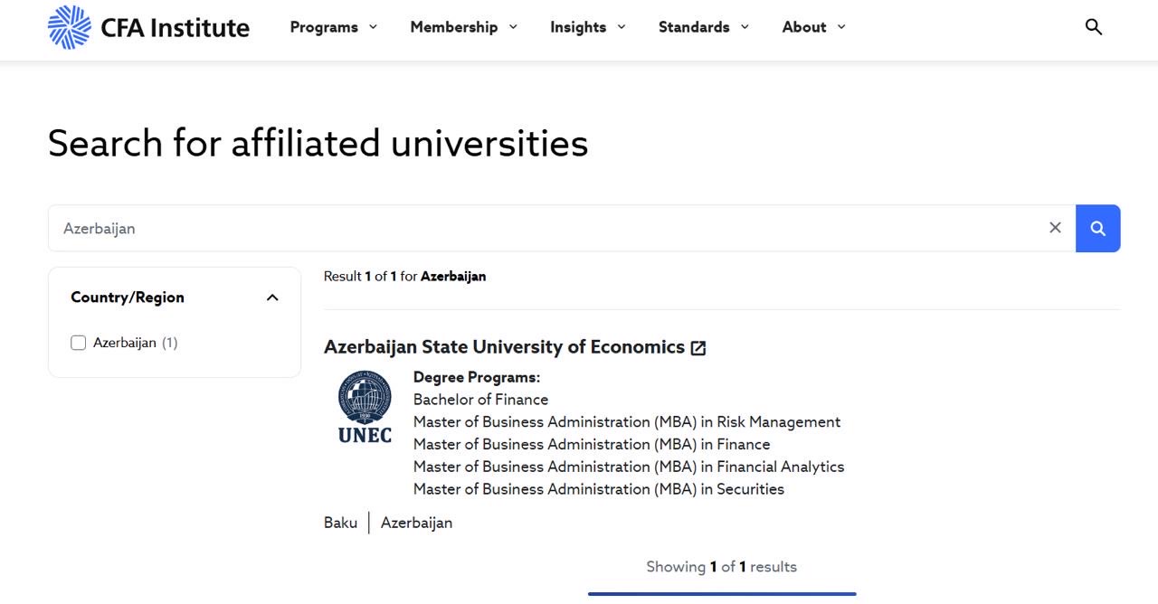 UNEC-in MBA Proqramı nüfuzlu CFA İnstitutunun akkreditasiyasını əldə etdi! (FOTO)