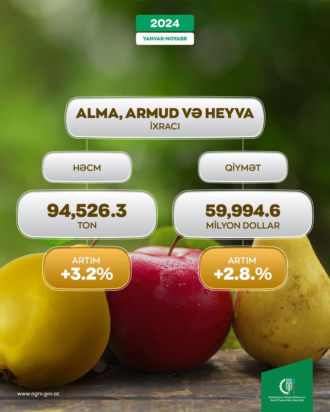 Alma, armud və heyva ixracı Azərbaycana 60 milyon dollar qazandırıb