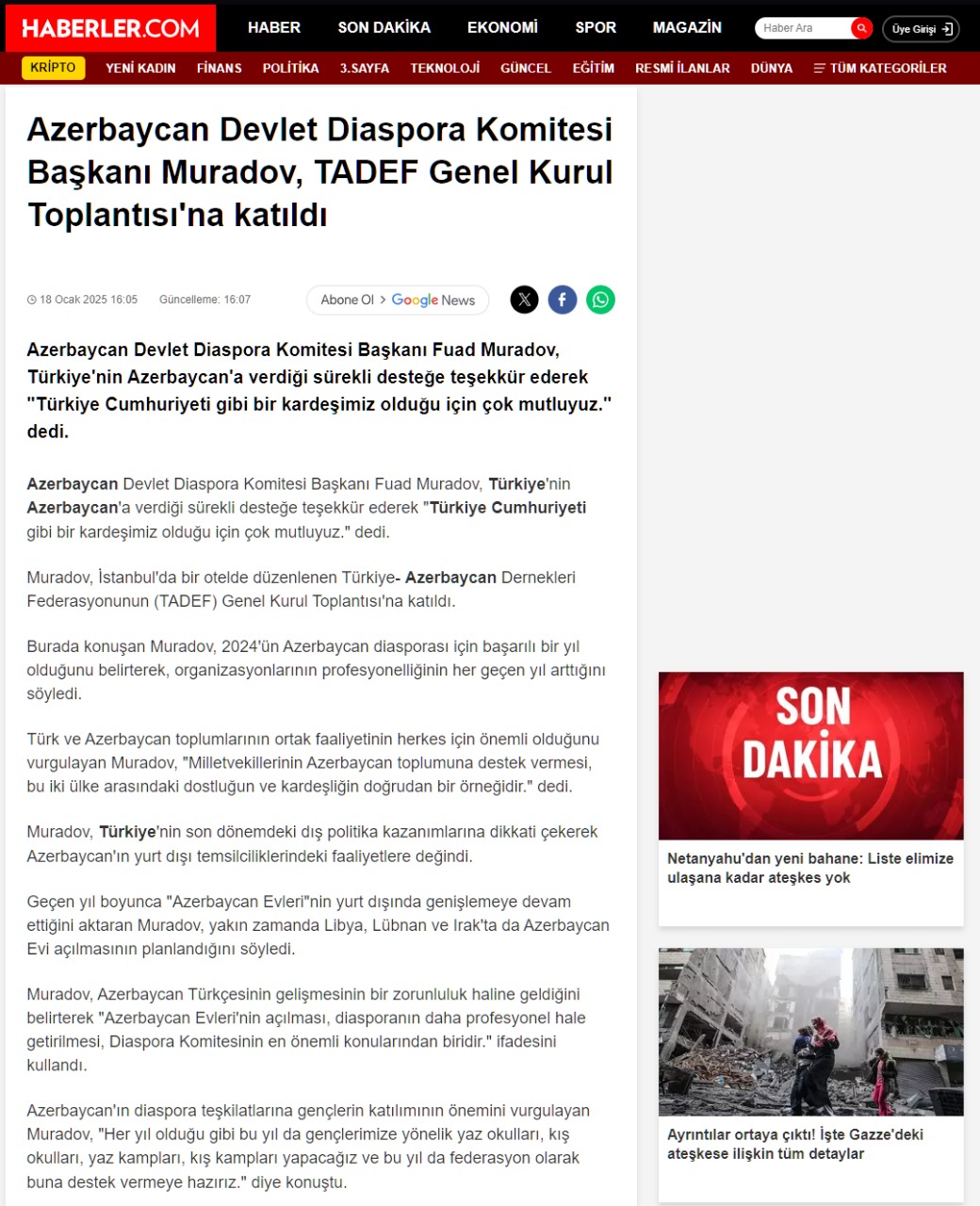 Türkiyə KİV-ləri TADEF qurultayını geniş işıqlandırır (FOTO)