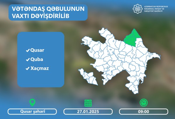 Nazir Rəşad Nəbiyev Qusarda vətəndaşları 27 yanvarda qəbul edəcək