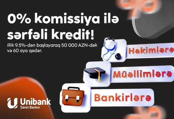 Unibank təhsil, səhiyyə və bank işçiləri üçün komissiyasız kredit kampaniyası keçirir