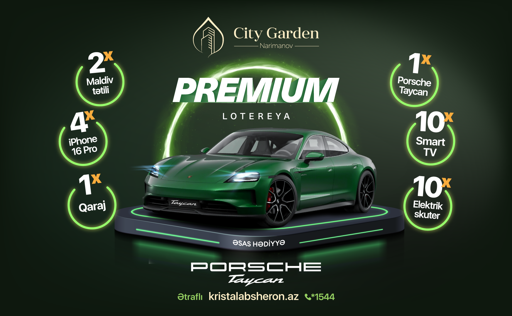 Lotereyaya qoşulun, Porsche Taycan qazanın - “City Garden Narimanov”!