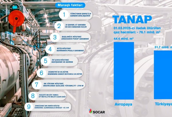 TANAP-la nəql edilən Azərbaycan qazının ümumi həcmi açıqlanıb