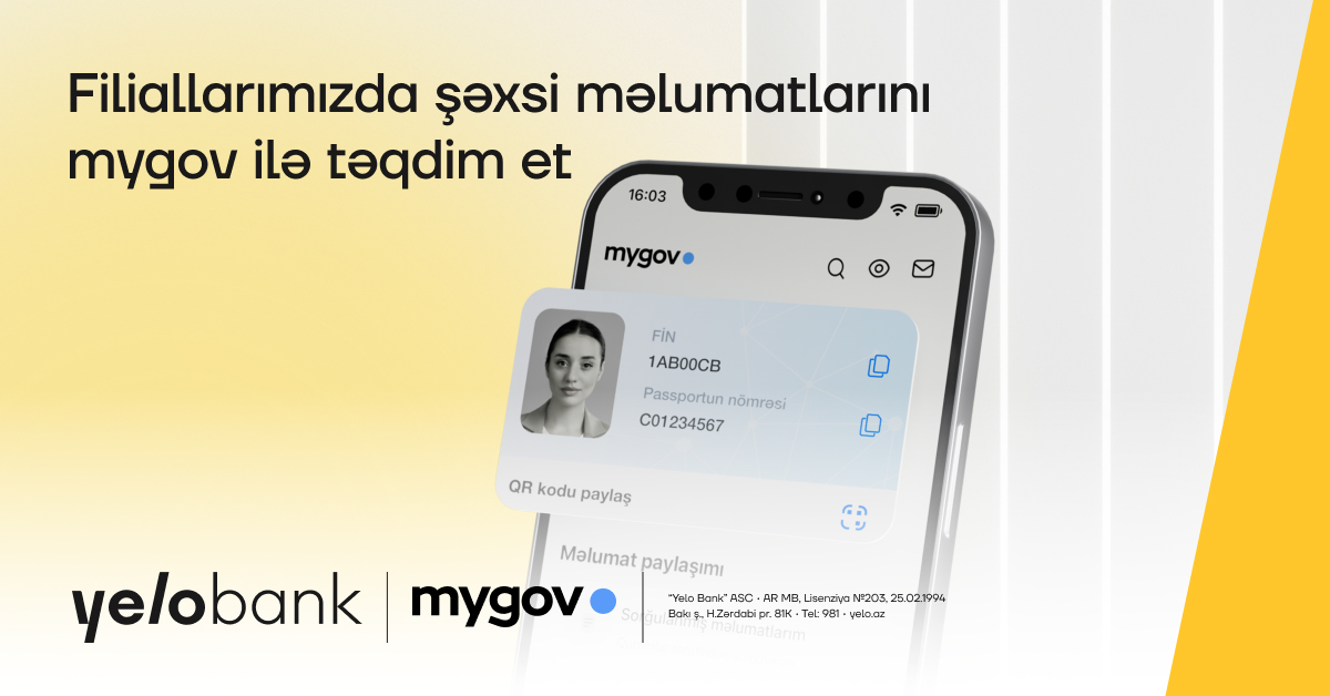 Yelo Bank filiallarında rəqəmsal şəxsiyyət vəsiqəsi ilə xidmətlərdən faydalanın