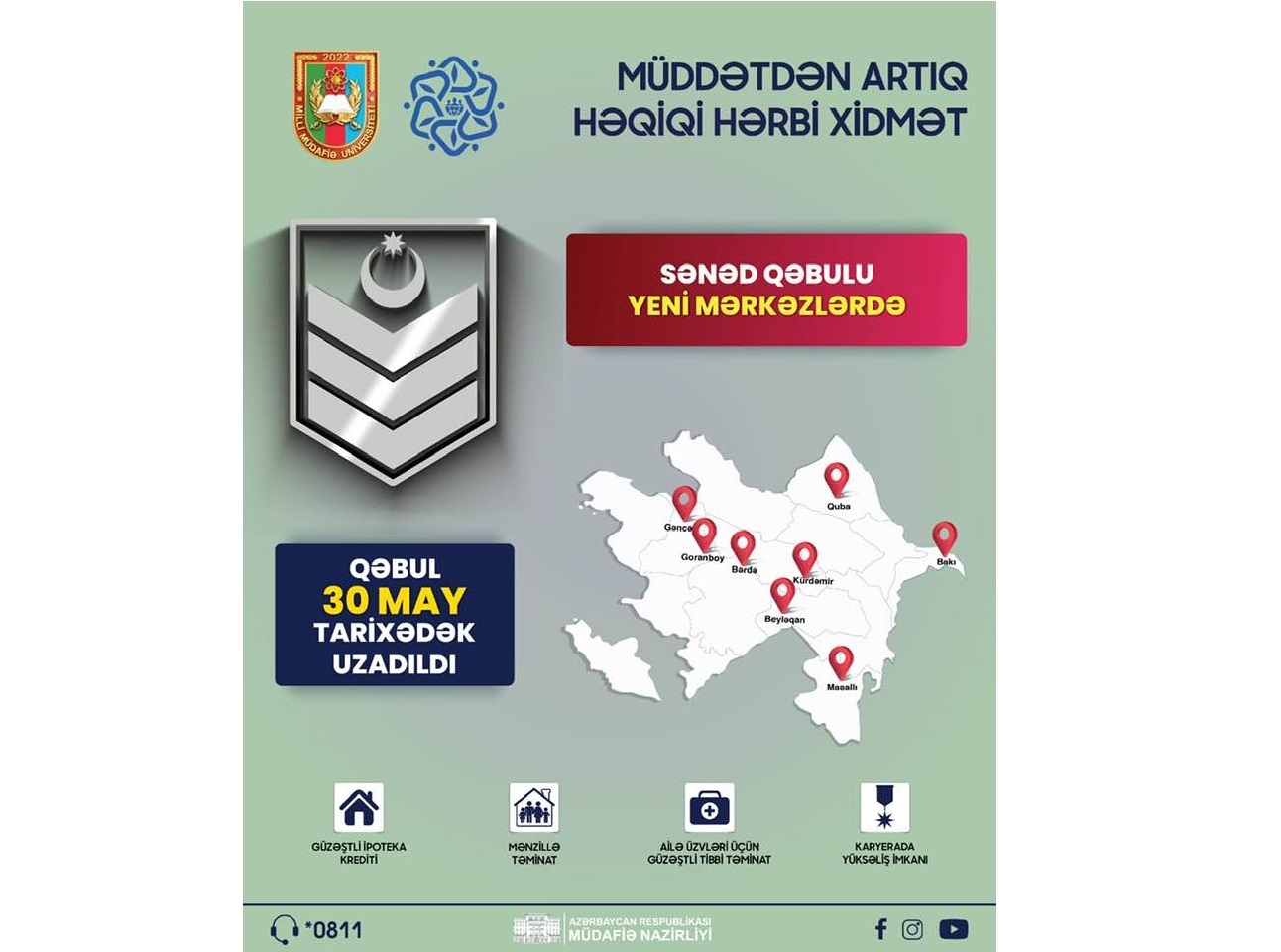 Müddətdən artıq həqiqi hərbi xidmətə qəbul üçün müraciətlərin müddəti uzadılıb