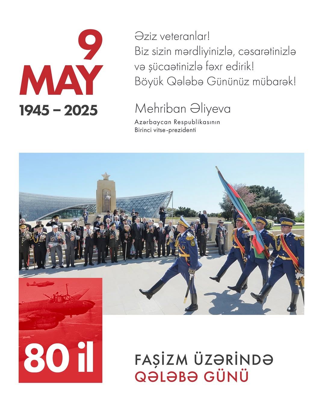 Birinci vitse-prezident Mehriban Əliyeva 9 May - Faşizm üzərində Qələbə Günü münasibətilə paylaşım edib (FOTO)