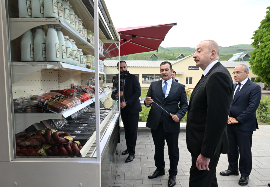 Prezident İlham Əliyev “Qoç Ət” Kəndli Fermer Təsərrüfatı MMC-nin Xocalının Xanabad kəndindəki heyvandarlıq kompleksinin açılışında iştirak edib (YENİLƏNİB) (FOTO)