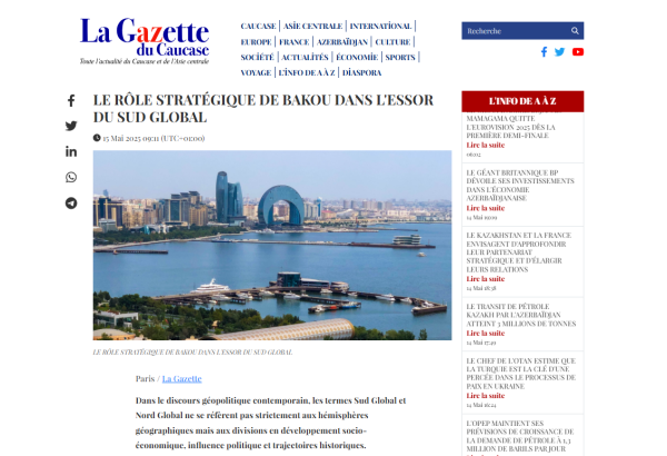 Azərbaycan Qlobal Cənubun strateji tranzit qovşağıdır - "La Gazette du Caucase"