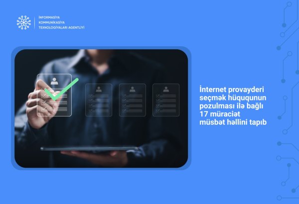 İnternet provayderi seçmək hüququnun pozulması ilə bağlı 17 müraciət müsbət həllini tapıb