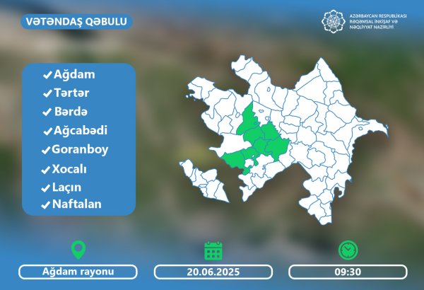 Nazir Rəşad Nəbiyev Ağdamda vətəndaşları qəbul edəcək