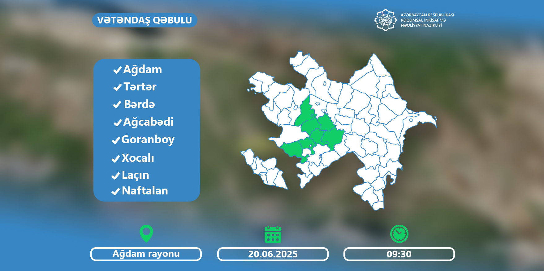Nazir Rəşad Nəbiyev Ağdamda vətəndaşları qəbul edəcək