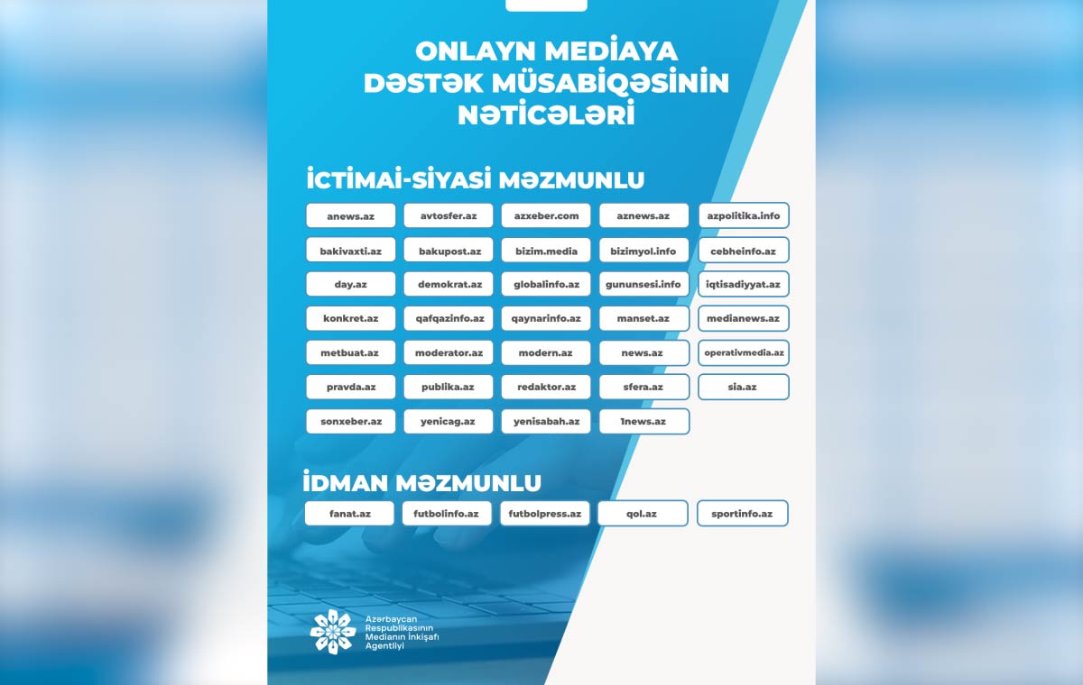 Onlayn media subyektlərinə dəstək layihəsi çərçivəsində elan edilmiş müsabiqənin nəticələrini AÇIQLANDI