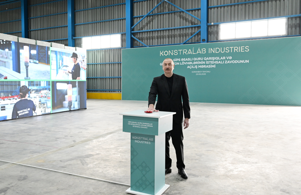 Prezident İlham Əliyev Goranboyda tikinti materialları istehsalı müəssisəsinin açılışında iştirak edib (FOTO) (YENİLƏNİB)
