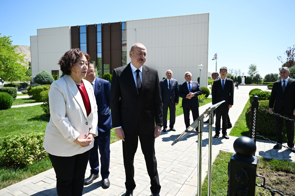 Prezident İlham Əliyev Vətən müharibəsi zamanı Ermənistan tərəfindən “Azərbaycan” İES-ə  atılan raketin düşdüyü əraziyə baxıb (FOTO)