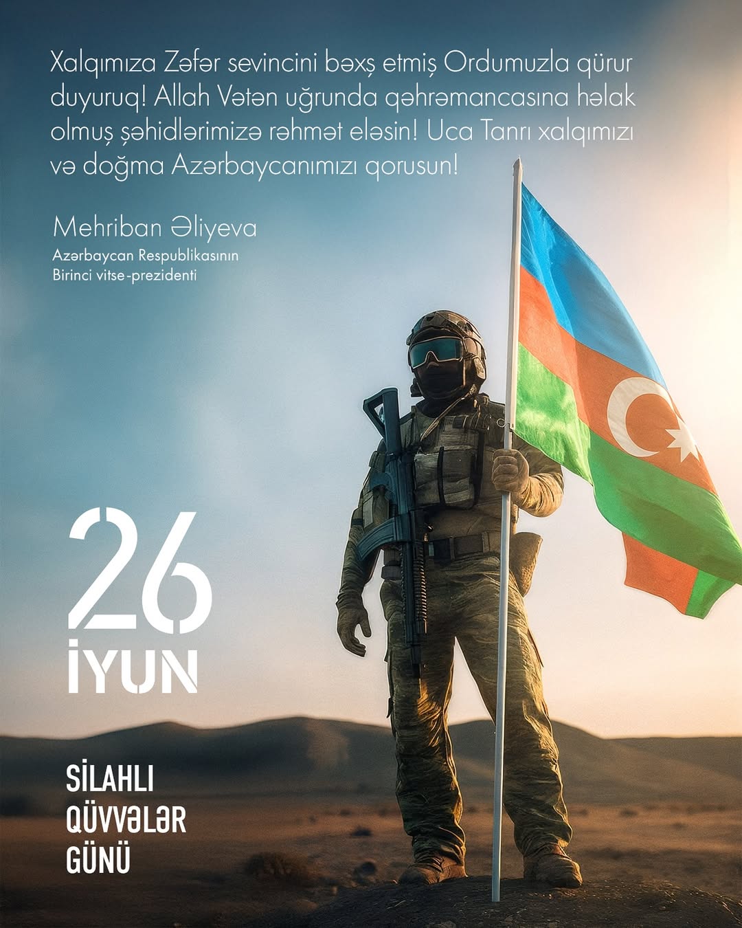 Birinci vitse-prezident Mehriban Əliyeva Silahlı Qüvvələr Günü münasibətilə paylaşım edib (FOTO)