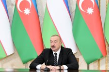 Prezident İlham Əliyev və Prezident Şavkat Mirziyoyev mətbuata bəyanatlarla çıxış ediblər (YENİLƏNİB) (FOTO/VİDEO)