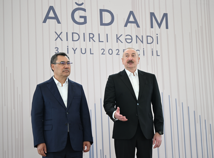 Prezident İlham Əliyev və Prezident Sadır Japarov Ağdam rayonunun Xıdırlı kəndinin 1-ci mərhələsinin açılışında iştirak ediblər (FOTO/VİDEO) (YENİLƏNİB)