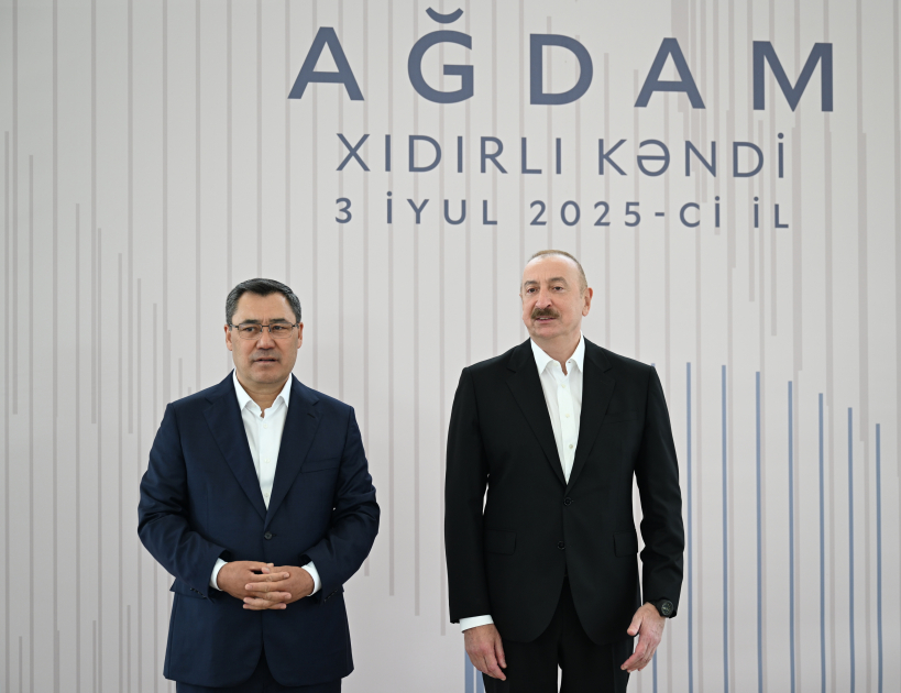 Prezident İlham Əliyev və Prezident Sadır Japarov Ağdam rayonunun Xıdırlı kəndinin 1-ci mərhələsinin açılışında iştirak ediblər (FOTO/VİDEO) (YENİLƏNİB)
