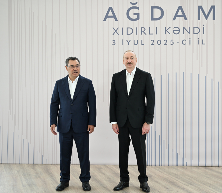 Prezident İlham Əliyev və Prezident Sadır Japarov Ağdam rayonunun Xıdırlı kəndinin 1-ci mərhələsinin açılışında iştirak ediblər (FOTO/VİDEO) (YENİLƏNİB)