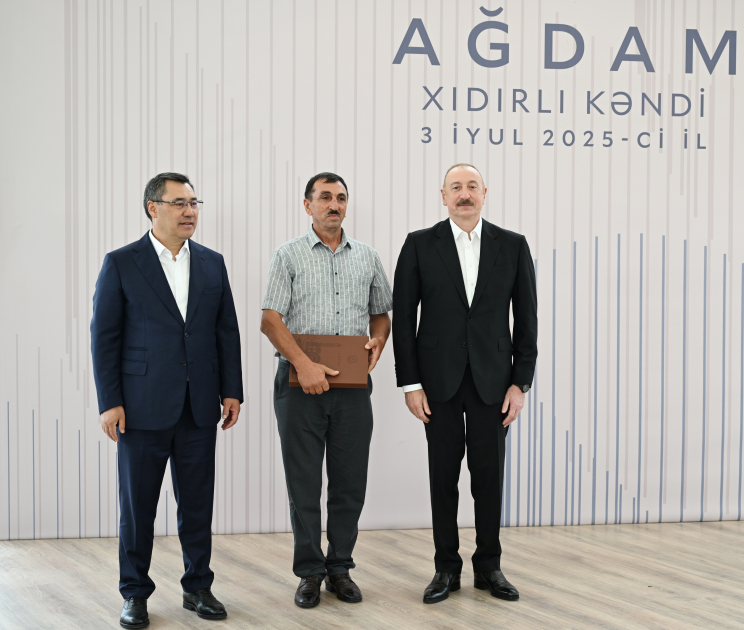 Prezident İlham Əliyev və Prezident Sadır Japarov Ağdam rayonunun Xıdırlı kəndinin 1-ci mərhələsinin açılışında iştirak ediblər (FOTO/VİDEO) (YENİLƏNİB)