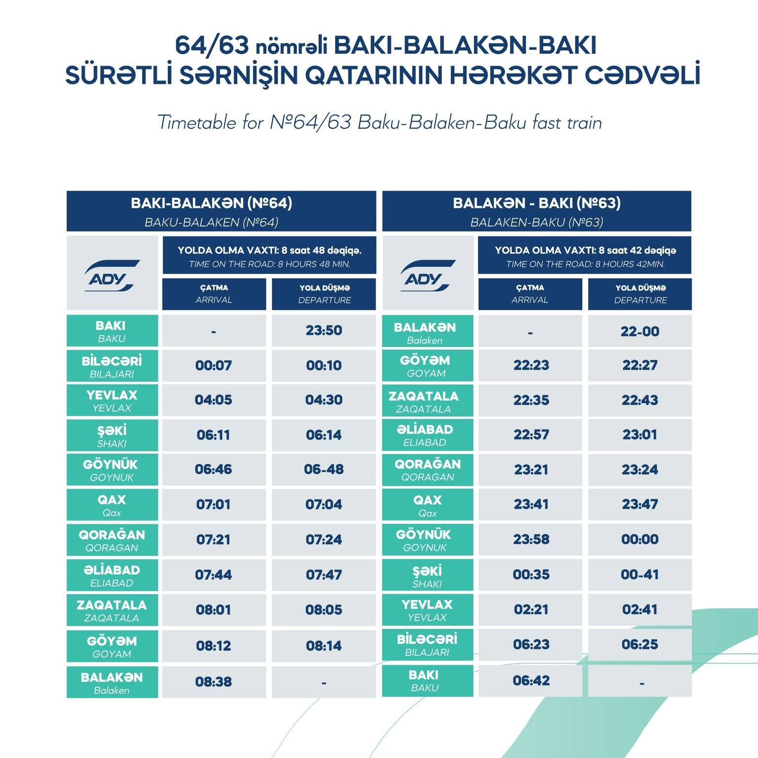 Bu qatarlar üzrə hərəkət qrafikində dəyişiklik edilib (FOTO)