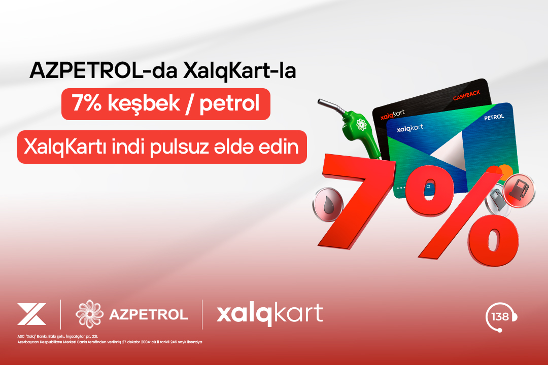 XalqKart-la Azpetrol YDM-lərində 7% keşbek/petrol!