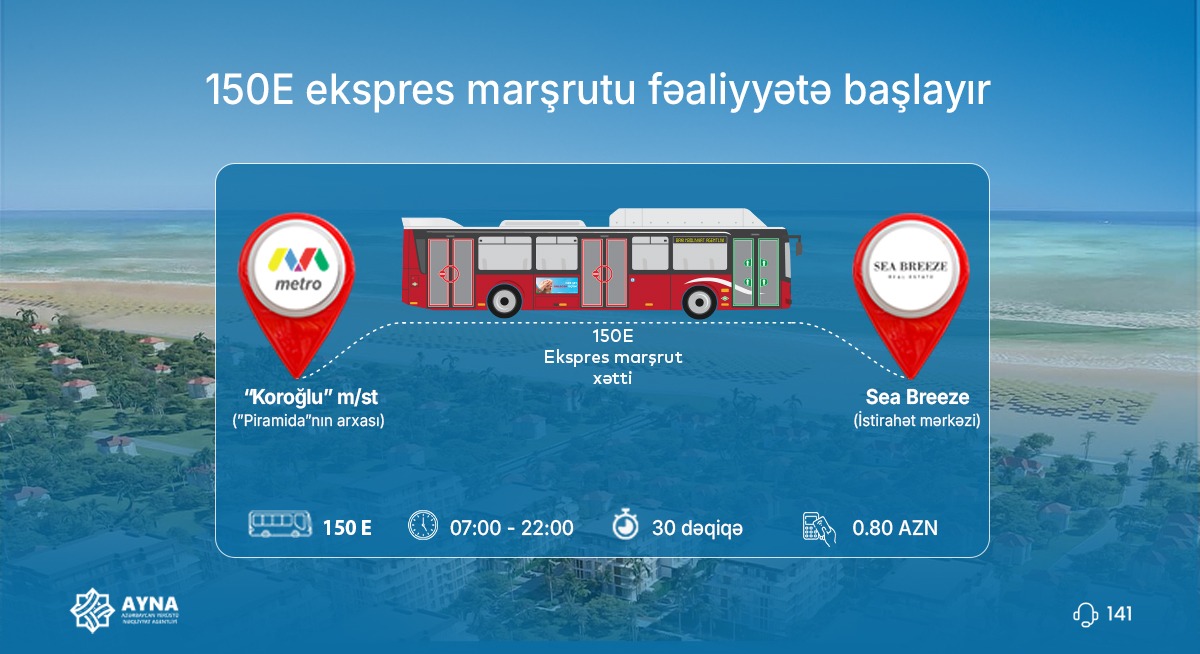 “Koroğlu”dan “Sea Breeze”ə ekspres marşrutu fəaliyyətə başlayır