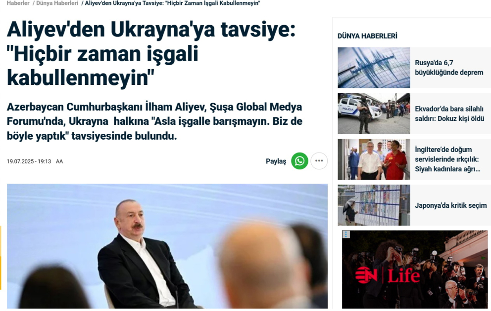 Prezident İlham Əliyevin III Qlobal Media Forumunda çıxışı dünya mətbuatının diqqət mərkəzindədir (FOTO)