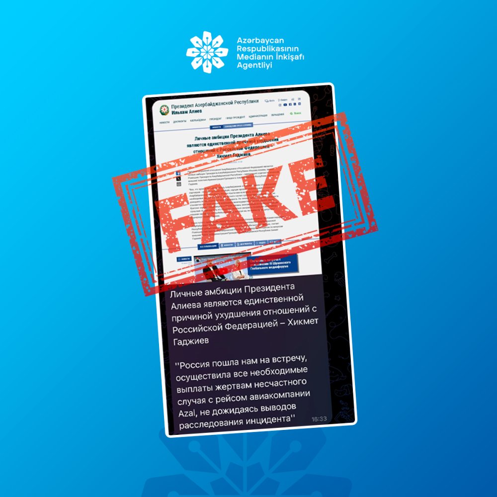 Prezidentin köməkçisi Hikmət Hacıyevin adından Rusiya-Azərbaycan münasibətlərinə dair saxta açıqlama yayılıb (FOTO)