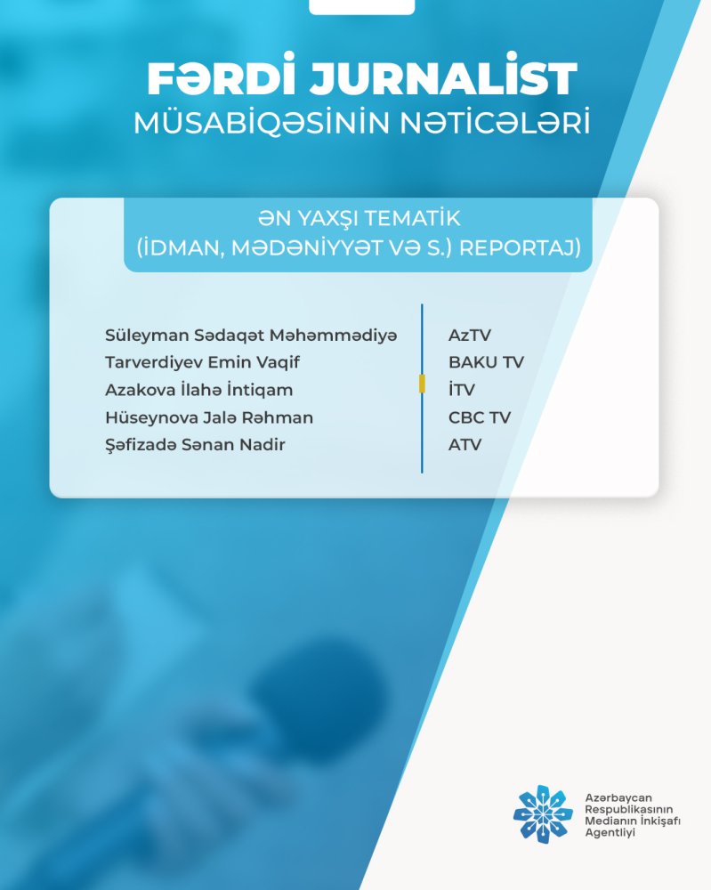 Fərdi jurnalist müsabiqəsi"nin nəticələri açıqlandı