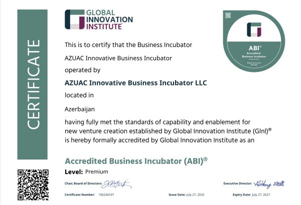 AzMİU-nun biznes inkubatoru beynəlxalq səviyyədə tanındı