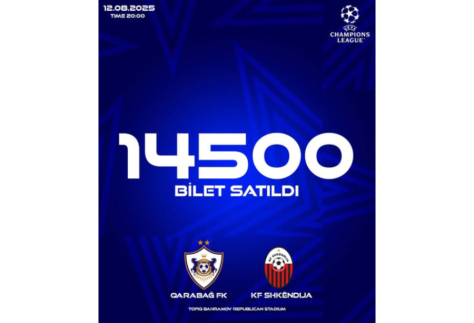 “Qarabağ” – “Şkendiya” oyununa satılmış biletlərin sayı açıqlandı
