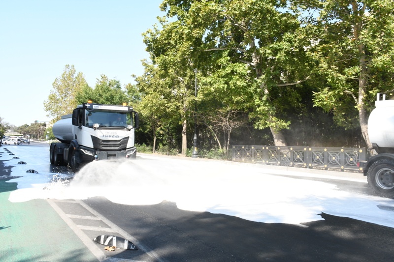 Paytaxtın küçələri yenidən yuyulub, yaşıllıqlara qulluq göstərilib (FOTO)
