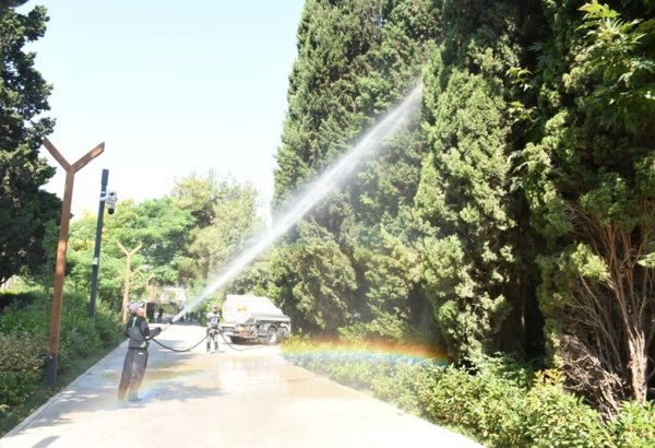 Paytaxtın küçələri yenidən yuyulub, yaşıllıqlara qulluq göstərilib (FOTO)