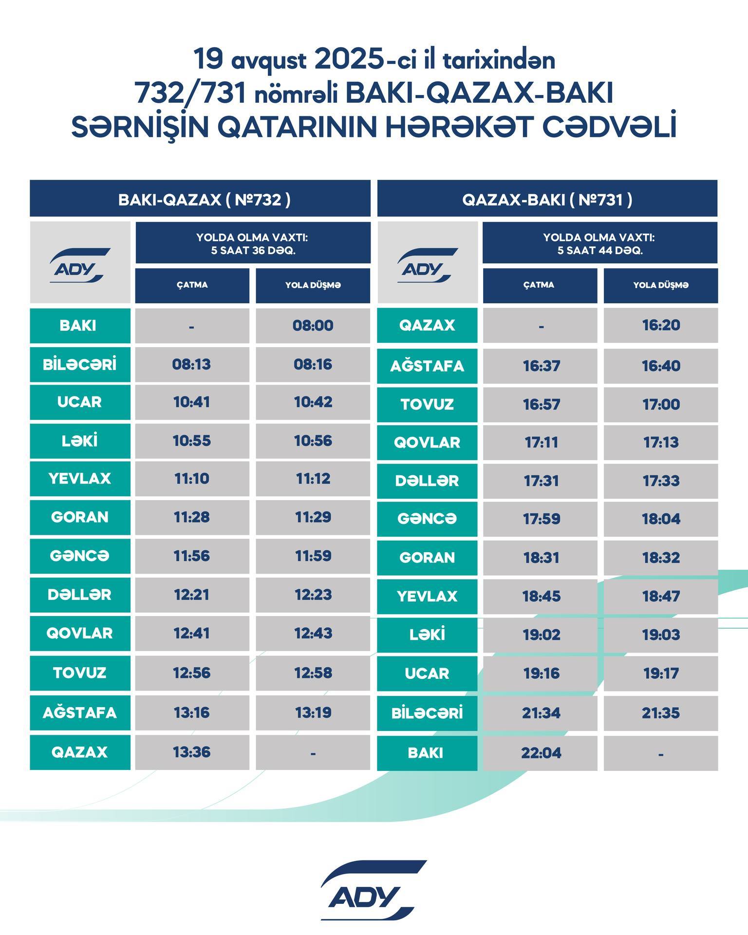 Rayonlararası marşrutlar üzrə qatarların qrafikinə dəyişiklik edilib (FOTO)