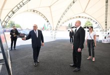 Prezident İlham Əliyev və Birinci xanım Mehriban Əliyeva Gəncədə bazalt məhsullarının istehsalı müəssisəsinin təməlqoyma mərasimində iştirak ediblər (FOTO) (YENİLƏNİB)