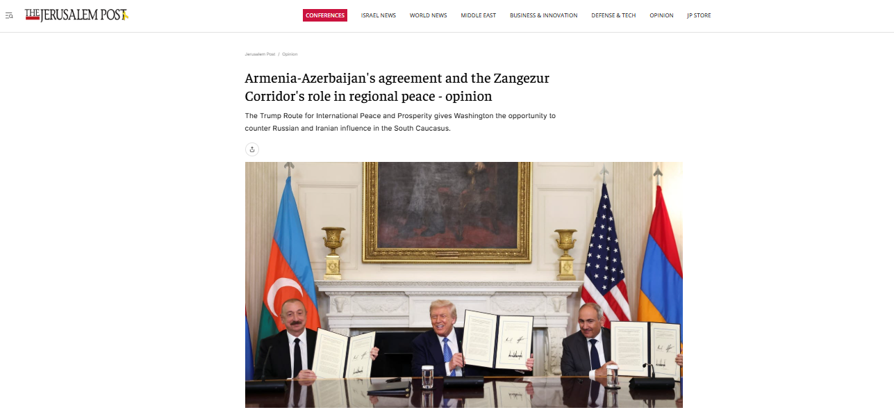 “The Jerusalem Post” Vaşinqton görüşü və Zəngəzur dəhlizindən yazıb